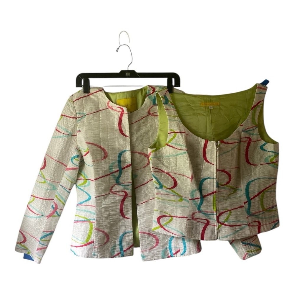 Flores &Flores Women’s Blazer and Top Set-Colorful Desing with Lime Green Lining